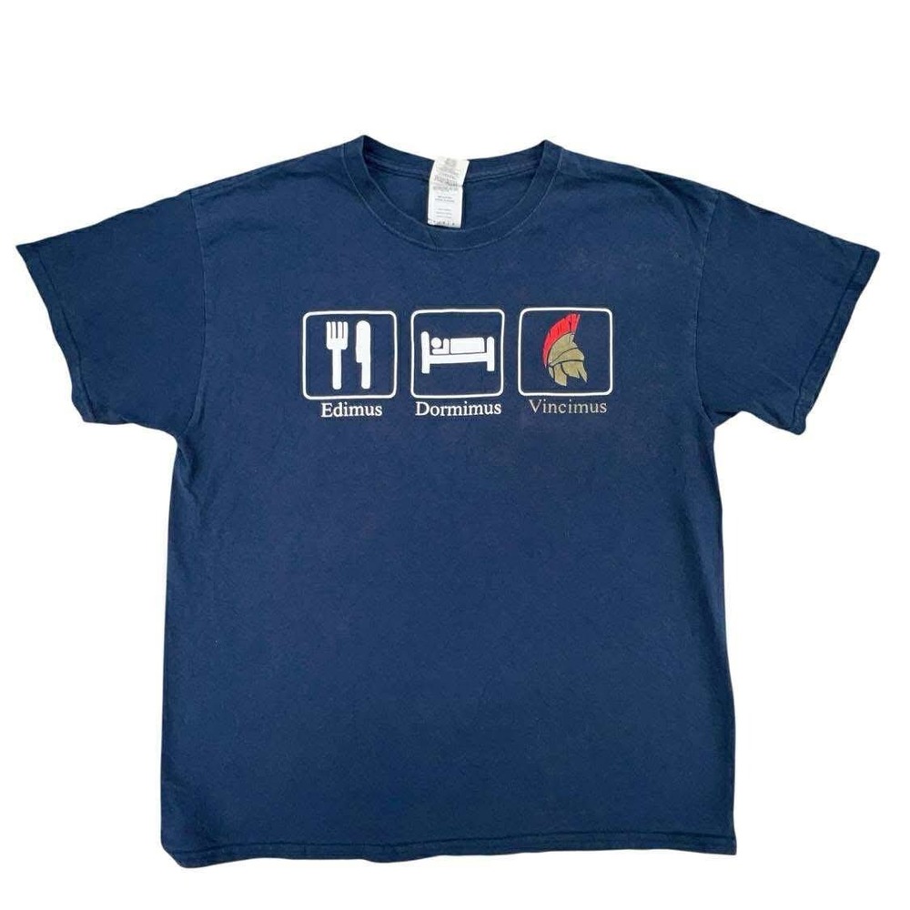 Eat Sleep Conquer T-Shirt Gildan‎ Ultra Cotton Latin Roman Empire Graphic L